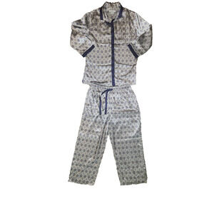 Liz Claiborne Satin Pajamas Set S Small Blue Purple Geometric Diamond Print PJs